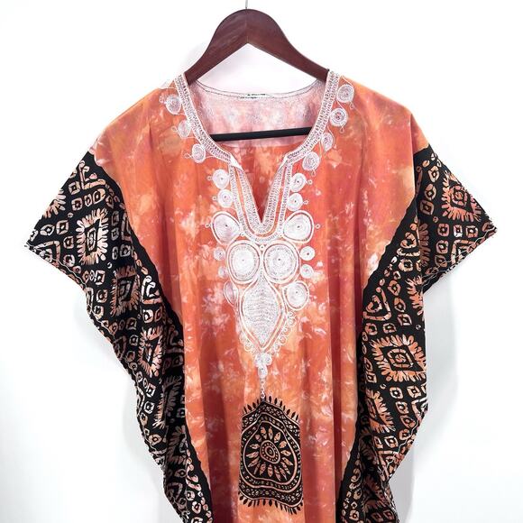 Vintage Handmade Boho Tie Dye Embroidered Mumu Kaftan Dress One Size - Picture 2 of 6